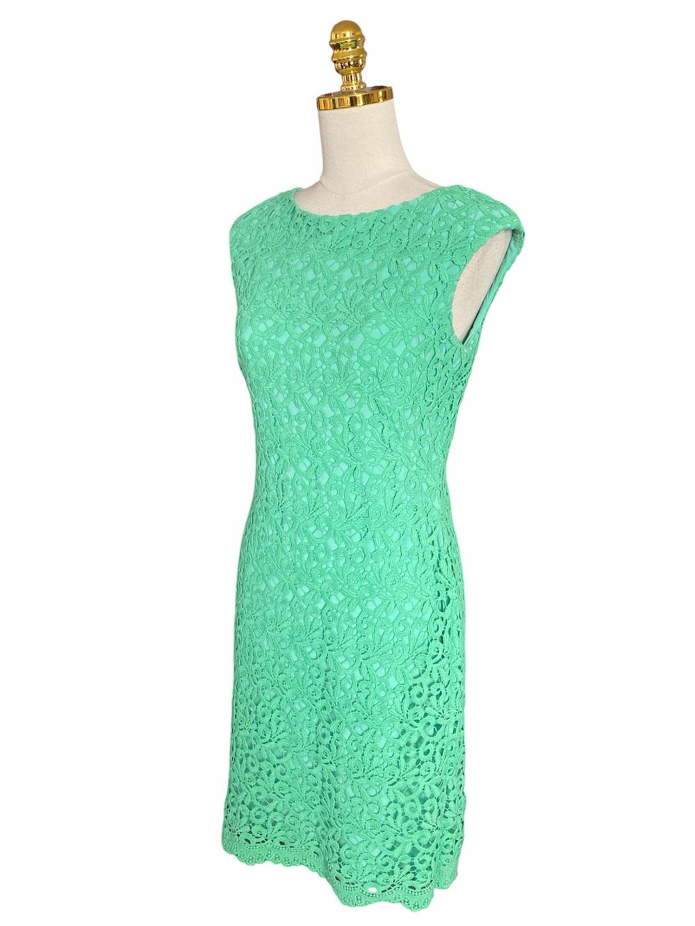 Ralph Lauren Mint Green Floral Eyelet Lace Sleeveles Sheath Party Dress 6 Preppy - Picture 3 of 12